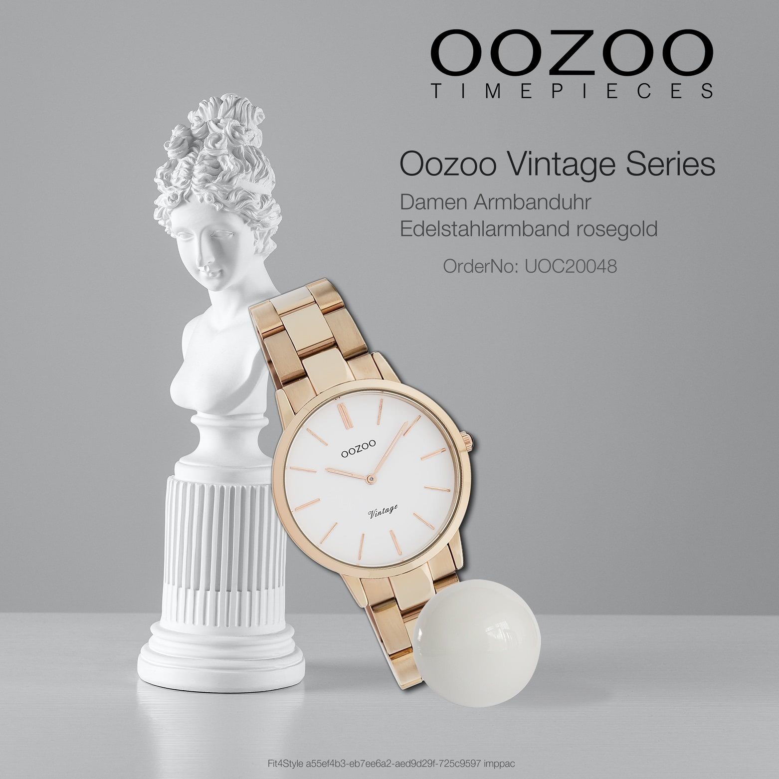 Armbanduhr OOZOO Damenuhr rosegold, Damen Edelstahlarmband, 34mm) Oozoo Quarzuhr Fashion-Style rund, mittel (ca.