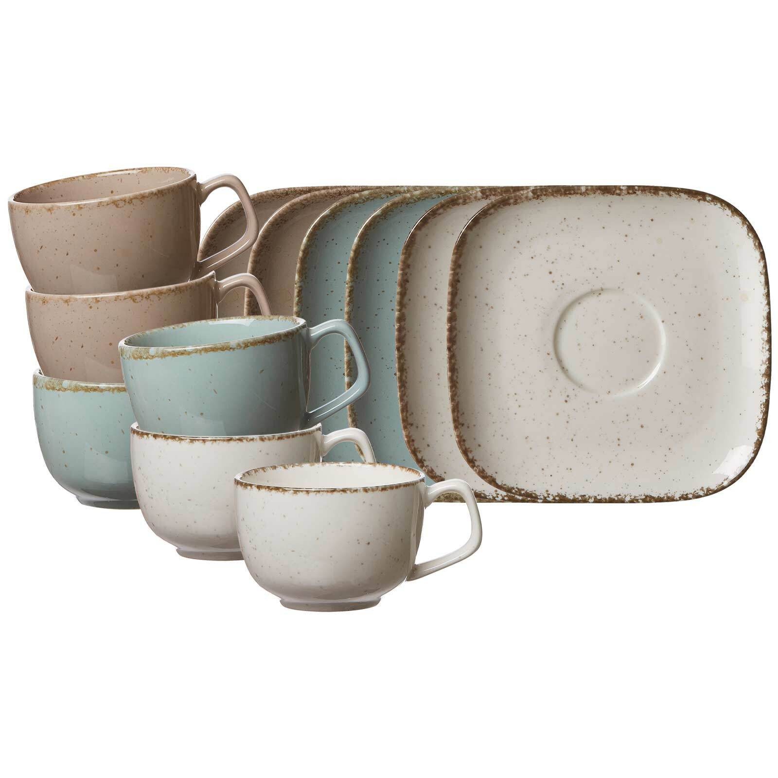 Ritzenhoff & Breker Tasse Casa Kaffeetassen mit Untertassen 200 ml 6er Set, 12-tlg., Porzellan