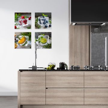 artissimo Glasbild Glasbild 30x30cm Bild Küche Küchenbild Esszimmer Cocktail bunt frisch, Kräuter und Obst : Eiswürfel Limette