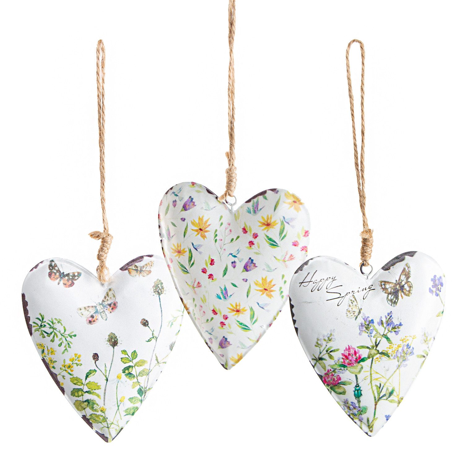 Dekohänger 3 Metallherzen bunt floral Deko 11 cm