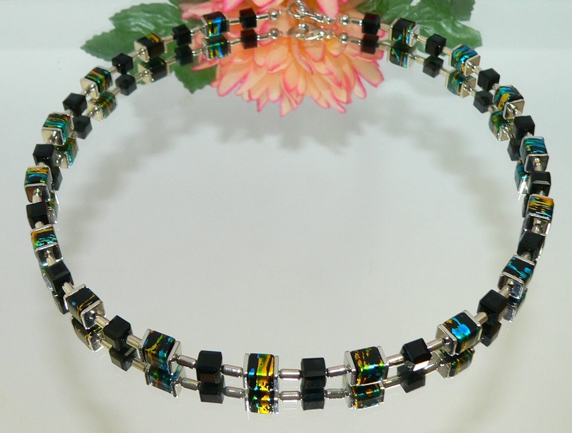 traumschmuck Perlenkette 051c Halskette Würfelkette Glas Kristallglas