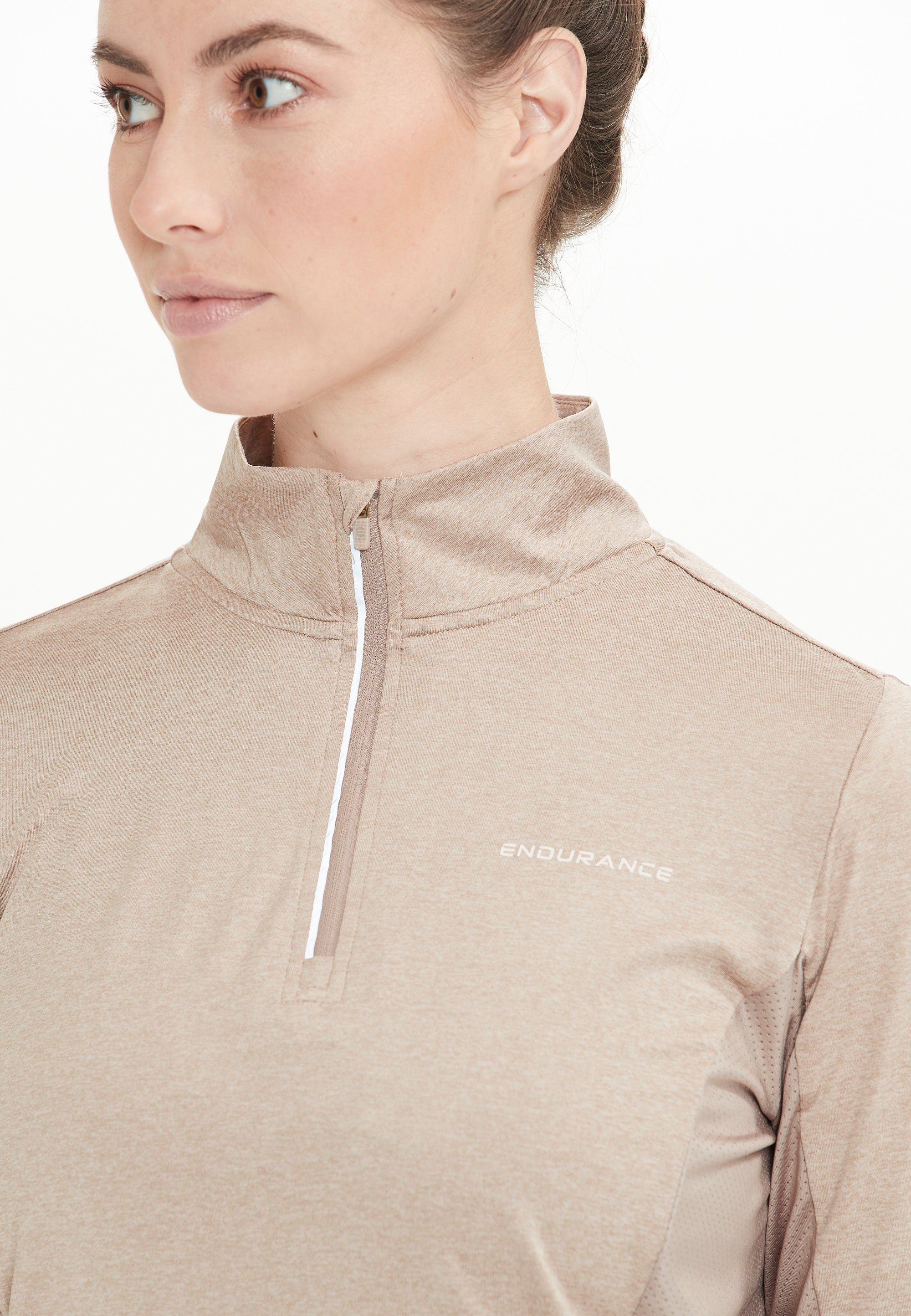 ENDURANCE Langarmshirt JOCEE reflektierenden mit Details Midlayer beige-meliert W (1-tlg)