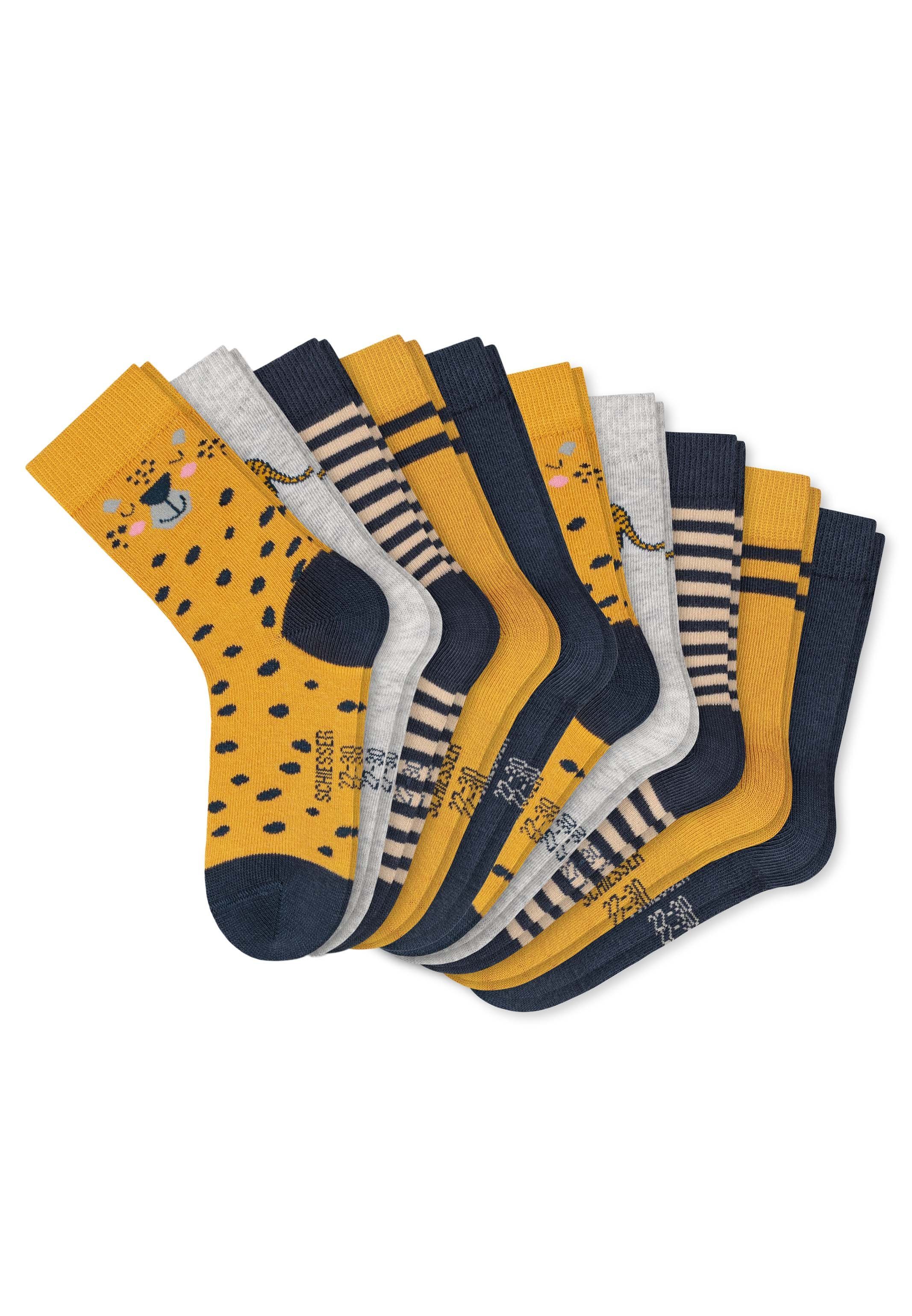 Schiesser Langsocken 10er Pack Tiger (Spar-Set, 10-Paar) Kindersocken - Baumwolle - Mit handgekettelter Naht | Lange Socken