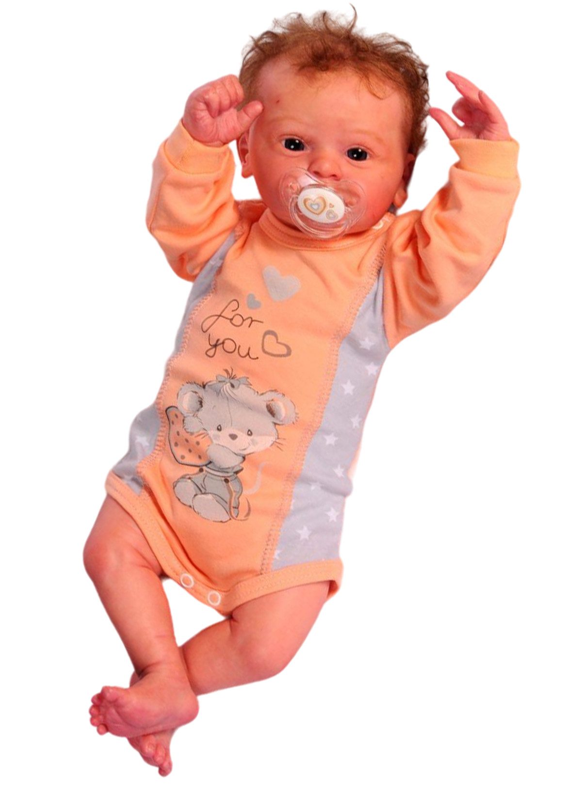 La Bortini Body Baby Langarmbody für Neugeborene in Orange mit Maus aus reiner Baumwolle, 44 50 56 62 68 74