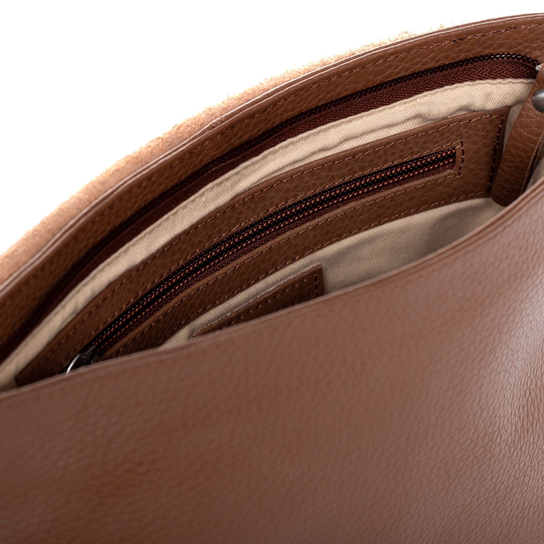 FEYNSINN Umhängetasche echt Leder Umhängetasche groß tobacco LIVA, Schultertasche Echtleder Damen, Crossbody Bag klein hellbraun-cognac