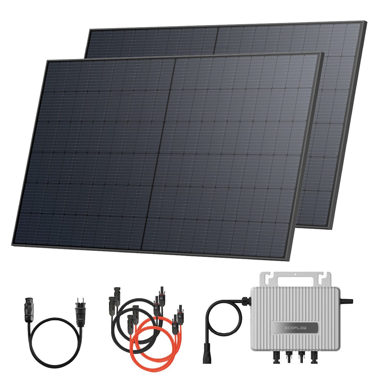 Solarway Balkonkraftwerk 2000Wp / 800W Balkonkraftwerk mit 1,9kWh Speicher komplett Steckdose, Monokristallin, (500W bifaziale Black Solarmodule & EcoFlow & Zubehör), EcoFlow Stream 800 Watt Wechselrichter - Solaranlage Komplettset