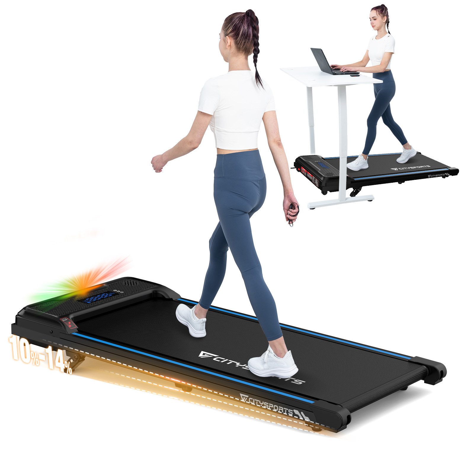 CITYSPORTS Laufband 440W Treadmill für Zuhause und im Büro Mit 3 Steigungsgraden (Mit Toolkit,Schmiermittel), 1-6km/h Walking/jogging Pad mit LED-Anzeige und Fernbedienung