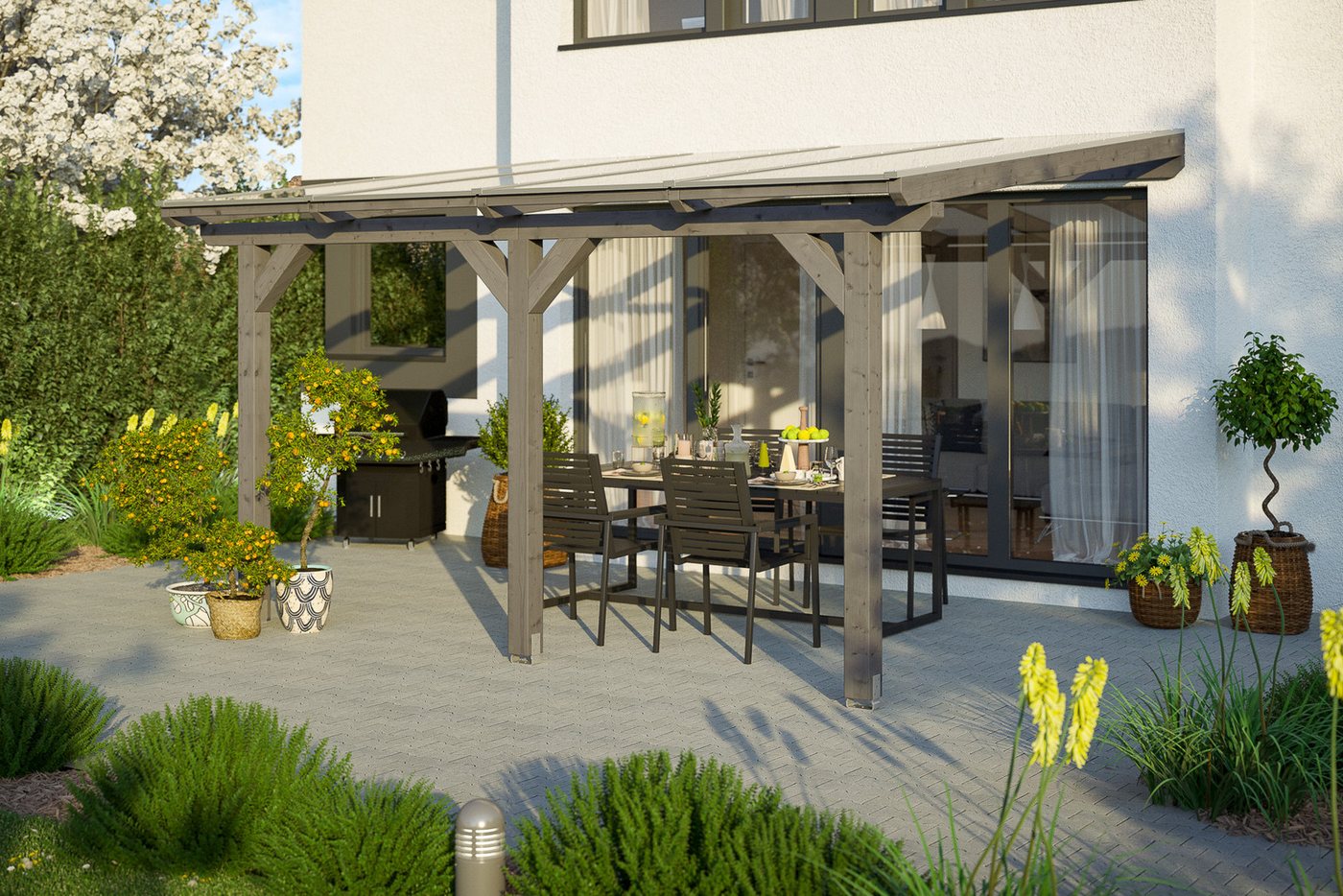 Thumbnail - Skanholz Terrassendach Andria, BxT: 434x350 cm, Bedachung Doppelstegplatten, Leimholz