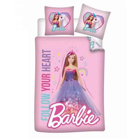 Kinderbettwäsche Follow Your Heart Bettwäsche Set Rosa Kinder Wendebettwäsche 100x135cm, Barbie