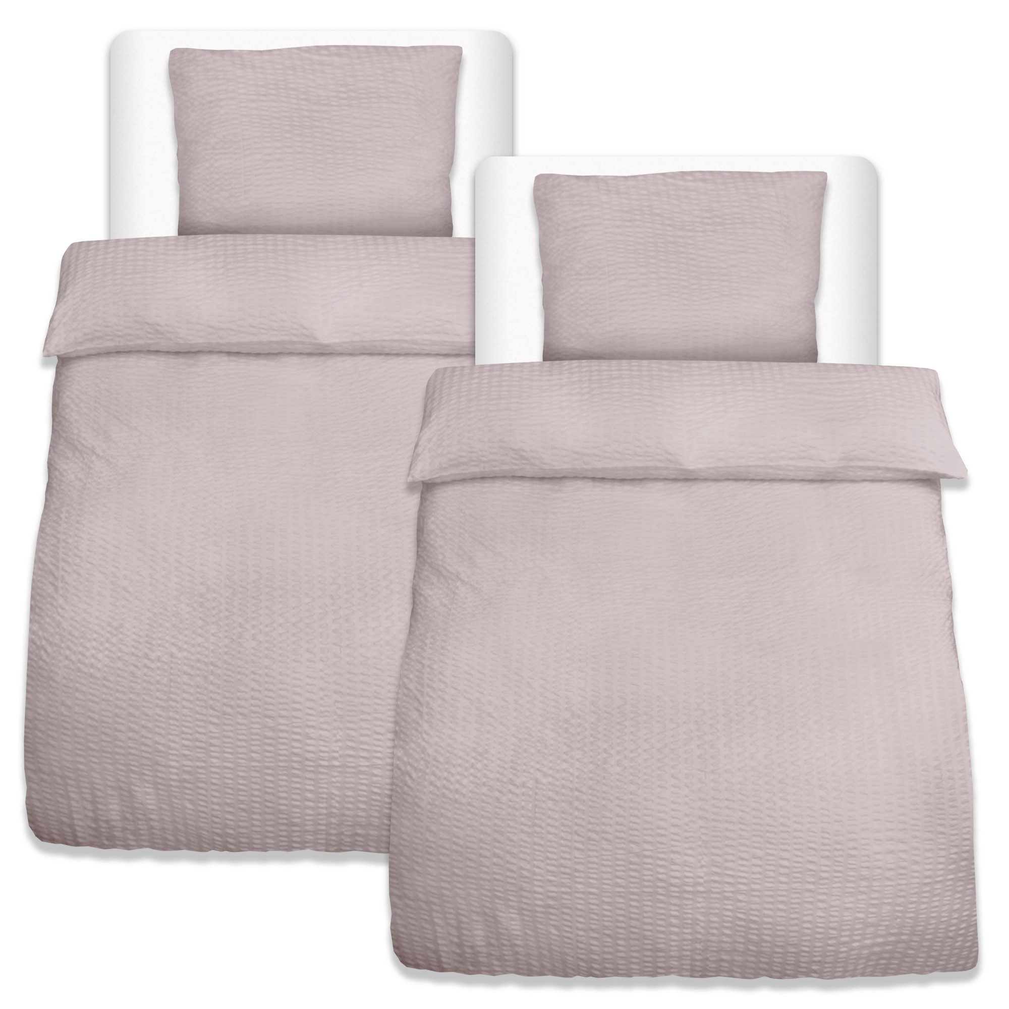 Beautissu Bettwäsche 4tlg Seersucker Bettwäsche 135x200 cm & Kopfkissen 80x80 cm, Taupe, Bügelfrei Bettwäsche-Sets Bettbezug Sommerbettwäsche