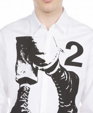 Dsquared2 Langarmhemd DSQUARED2 Mens Shoe Printed Cotton White Casual Shirt Kent Collar Hemd