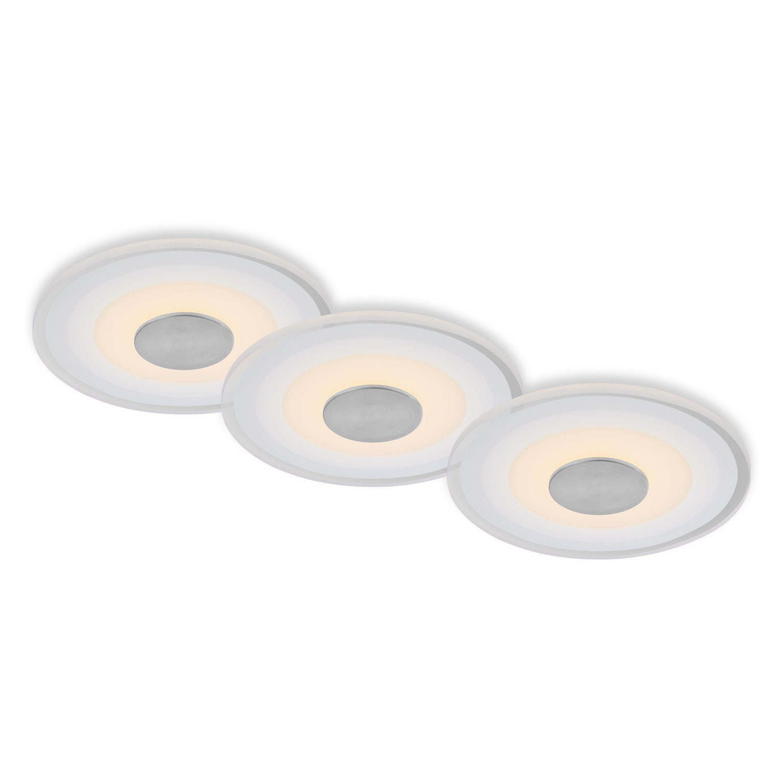 Briloner LED verbaut, aluminiumfarbig, Leuchten IP44, Warmweiß, 10cm LED 7043-039, Einbauleuchte Set, 3er fest warmweiß,