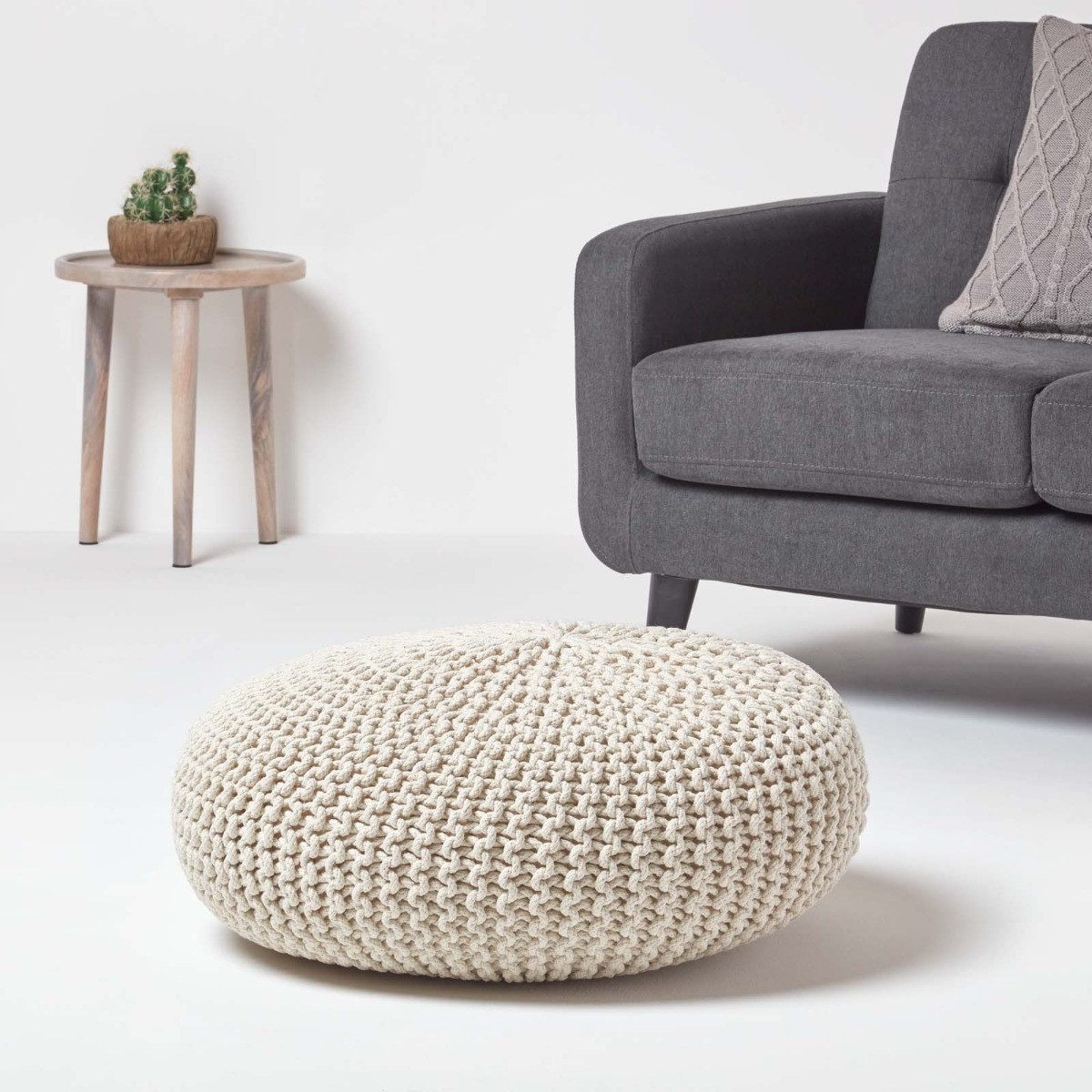 Homescapes Pouf Großer Strickpouf 100% Baumwolle, natur günstig online kaufen