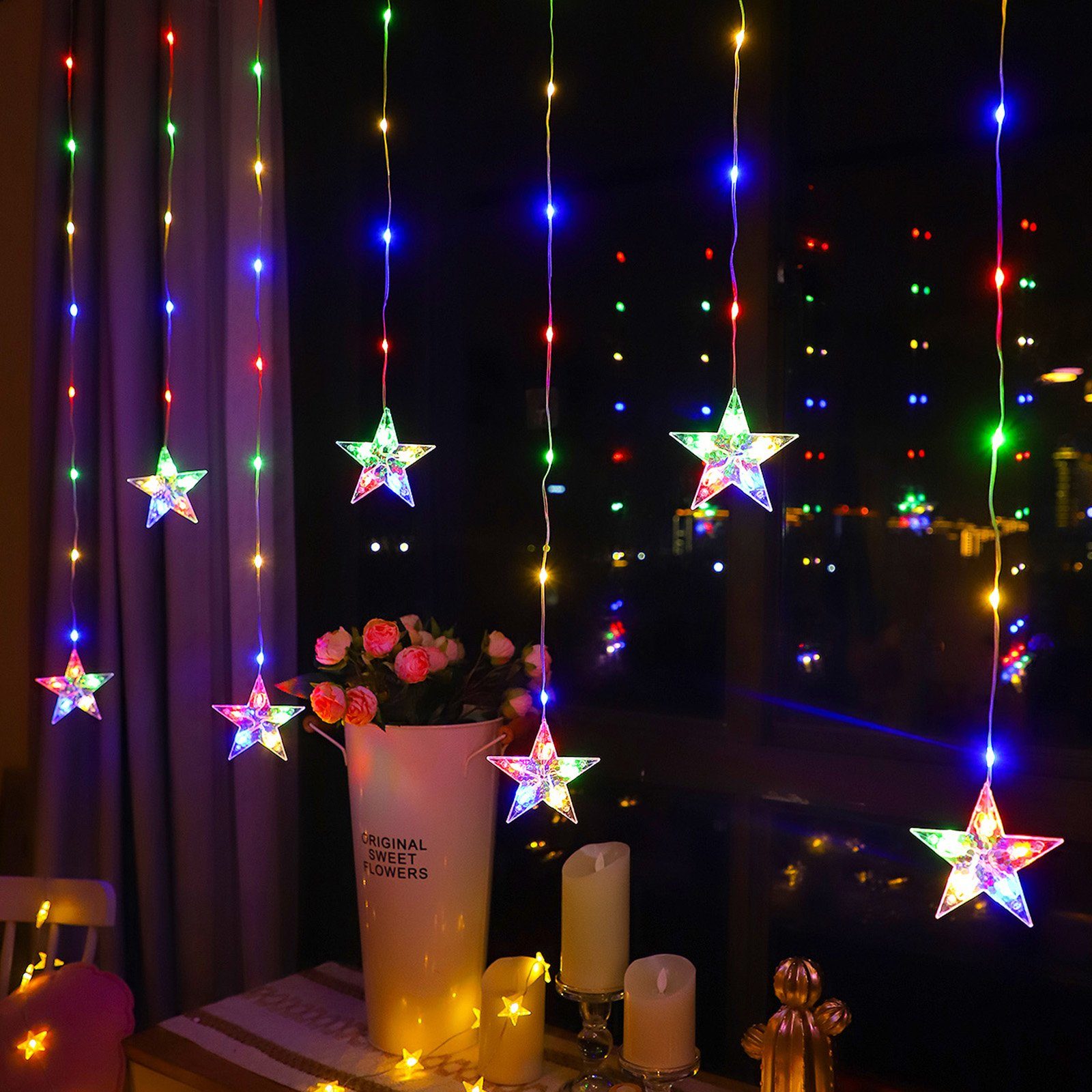 Hochzeit Schlafzimmer Stern, Rosnek für Weihnachten, Party batterie, LED-Lichtervorhang Ramadan 2M, Zelt Multicolor, Camping