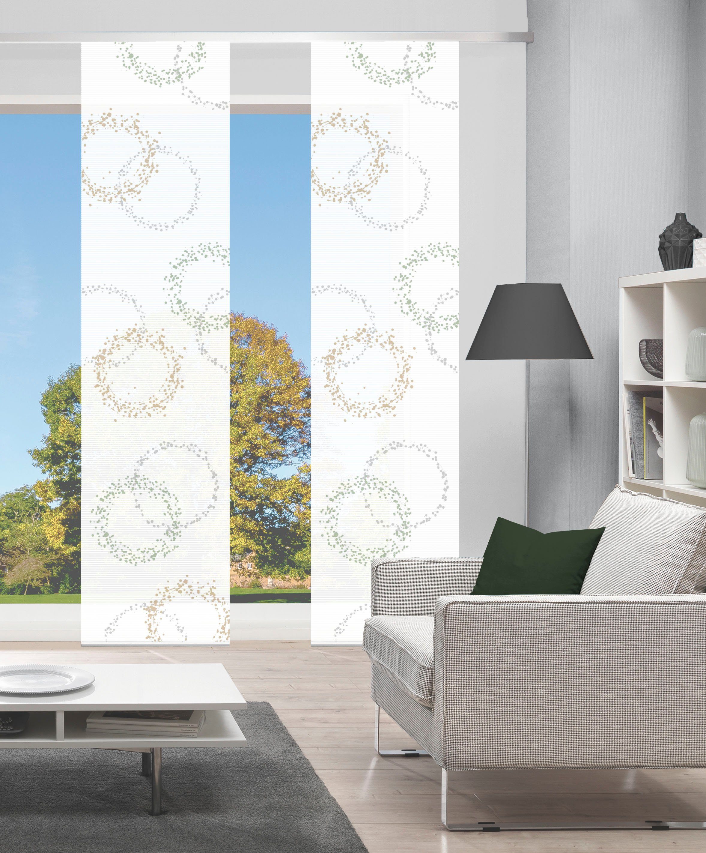 Vision S Schiebegardine AINUR 2er SET (2 St), Paneelwagen, halbtransparent, Schiebevorhang Digidruck 2er Set AINUR