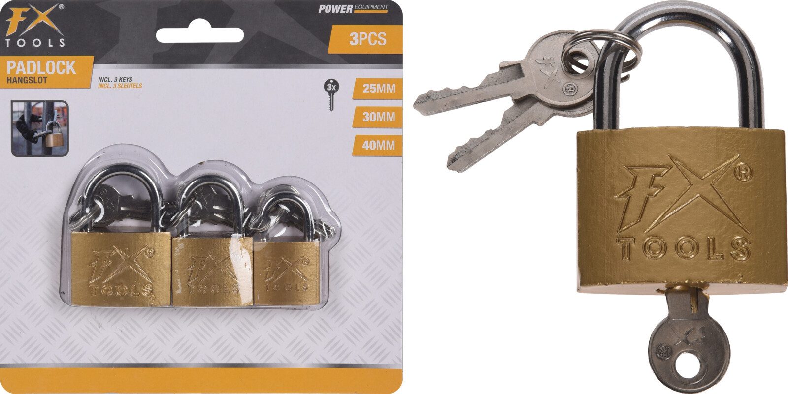 Koopman Vorhängeschloss Bügelschloss Messing- & Silberfarbend Sicherheit 3 Tlg. Set, (Set, 3-tlg., Packung), 3tlg Set, je Schloss 3 Schlüssel, 3 Größen, Messing, Diebstahlschutz