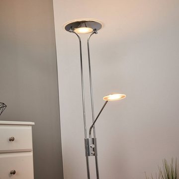 Lindby LED Deckenfluter Aras, dimmbar, LED-Leuchtmittel fest verbaut, warmweiß, Modern, Metall, Glas, Polycarbonat, chrom, weiß gefrostet, 2 flammig