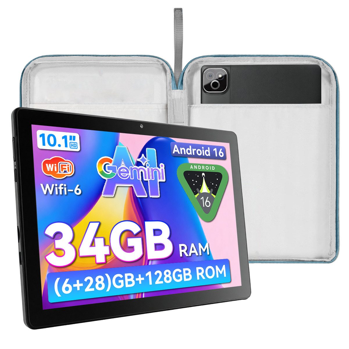 Happybe 10,1 Zoll, Android 16, 34(6+28)GB+128GB, WiFi 6 mit Gemini AI Tablet (10.1", 128 GB, Android, Octa-Core, 6000 mAh)