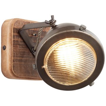 Lightbox Wandleuchte, ohne Leuchtmittel, rustikaler Wandspot, Kopf schwenkbar, Metall/Holz, burned steel/holz