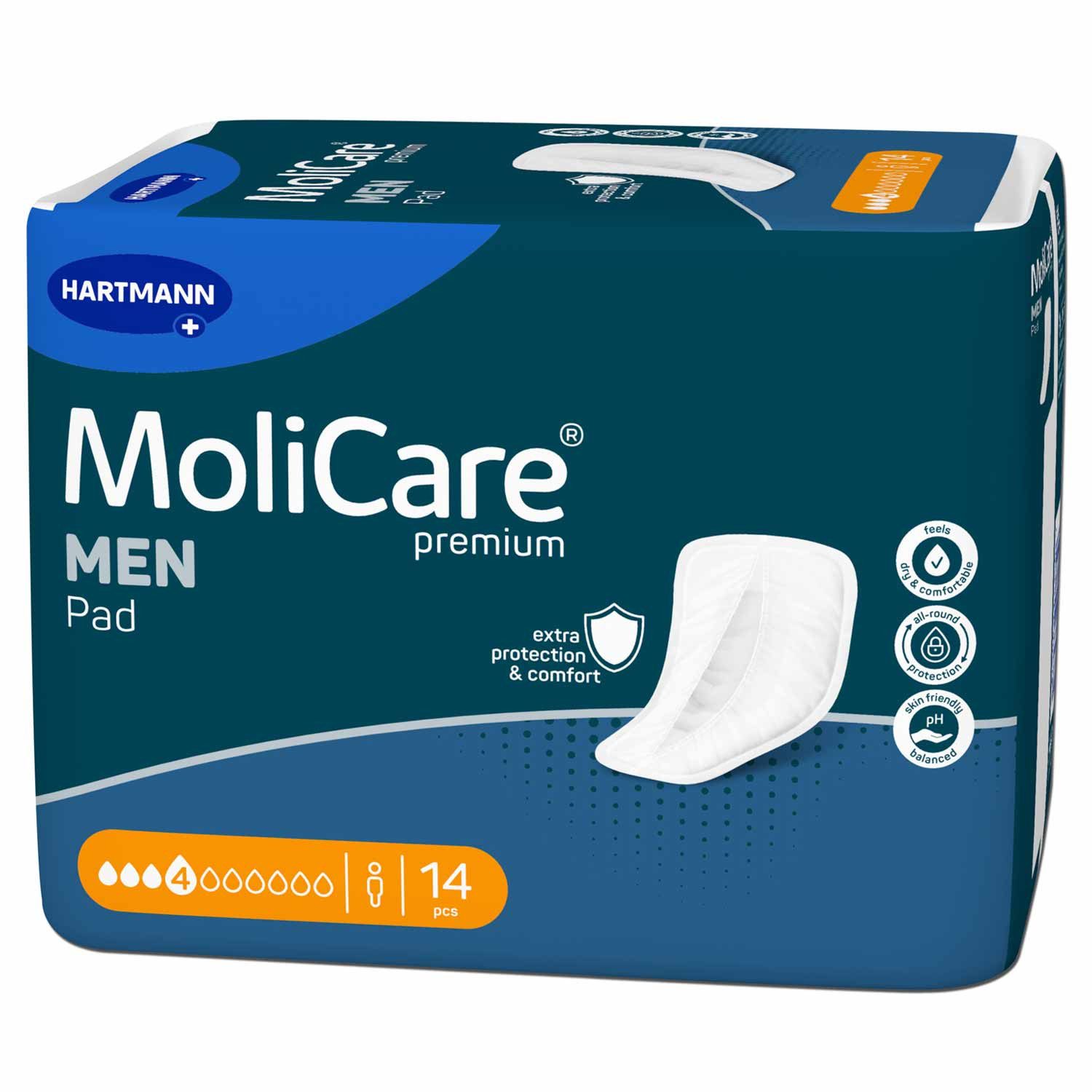 PAUL HARTMANN AG Inkontinenz-Einlage MoliCare Premium Men Pad 4 Tropfen Inkontinenzeinlagen 14 Stück, 4 Tropfen, 14-St., Geruchsneutralisation, Sofort-Trocken-Gefühl, breiter Klebestreifen