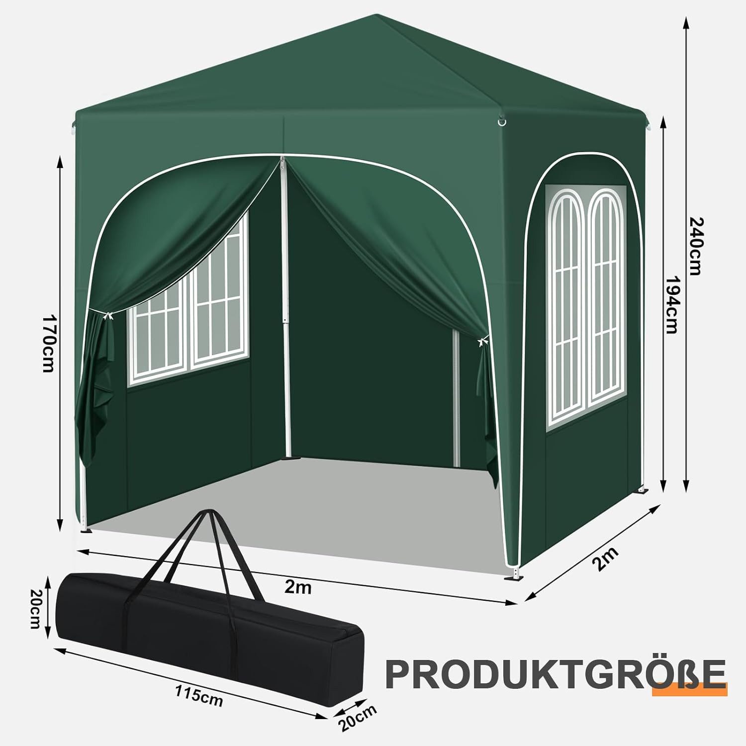 Woltu Pavillon, mit 4 Seitenteilen, 2x2 m, mit 4 Seitenwänden, höhenverstellbar, mit Tragetasche