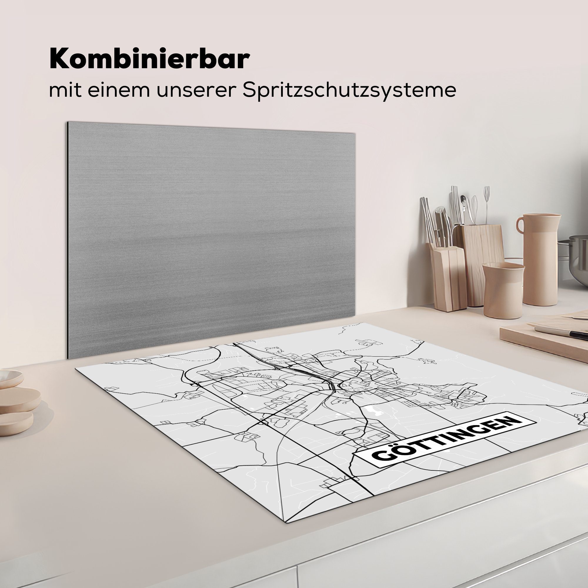 Herdblende-/Abdeckplatte cm, Deutschland Karte, (1 Karte - - - tlg), MuchoWow Ceranfeldabdeckung, Vinyl, Göttingen 78x78 Stadtplan - küche für Arbeitsplatte