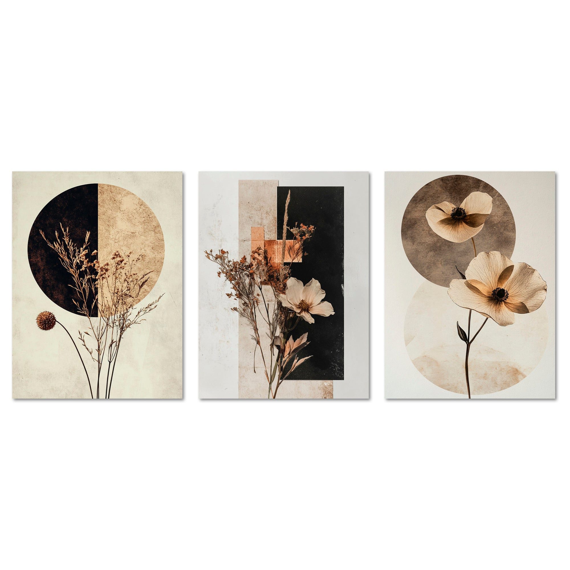 Bilder-Collage Poster Set - Abstract Flower Art 1 - 3 Deko Wandbilder Trockenblumen