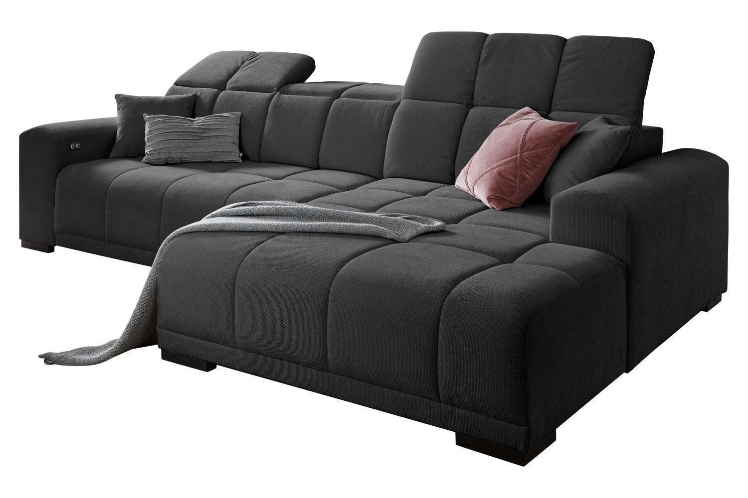 Iwaniccy Ecksofa MASTER, B 301 x T 195 cm, Schwarz, Webstoff, elektr. Sitztiefenverstellung, Kopfteilverstellung