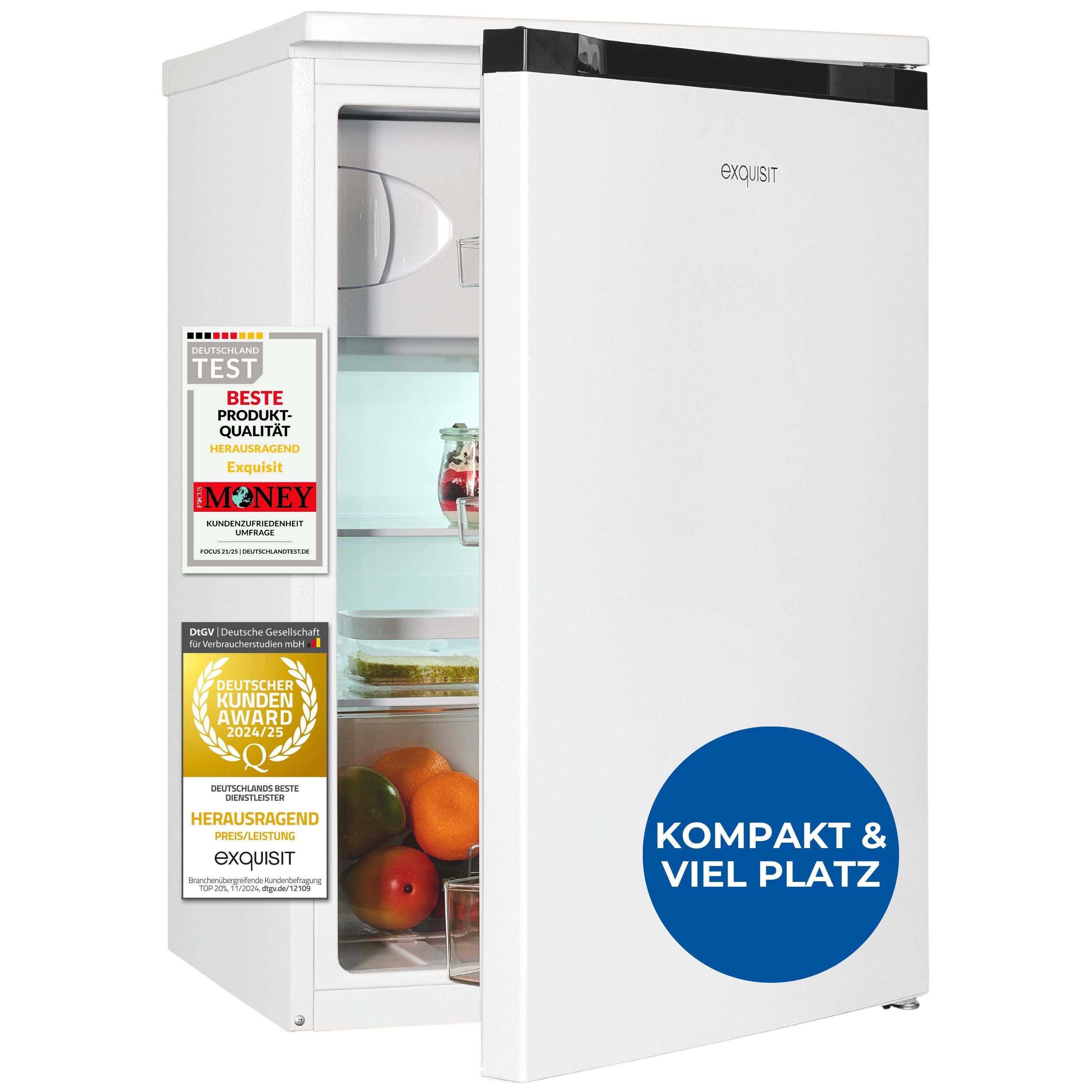 exquisit Kühlschrank KS516-4-E-051C, 84,5 cm hoch, 54,9 cm breit, Türanschlag wechselbar, LED-Licht, Integrierte Temperaturregelung