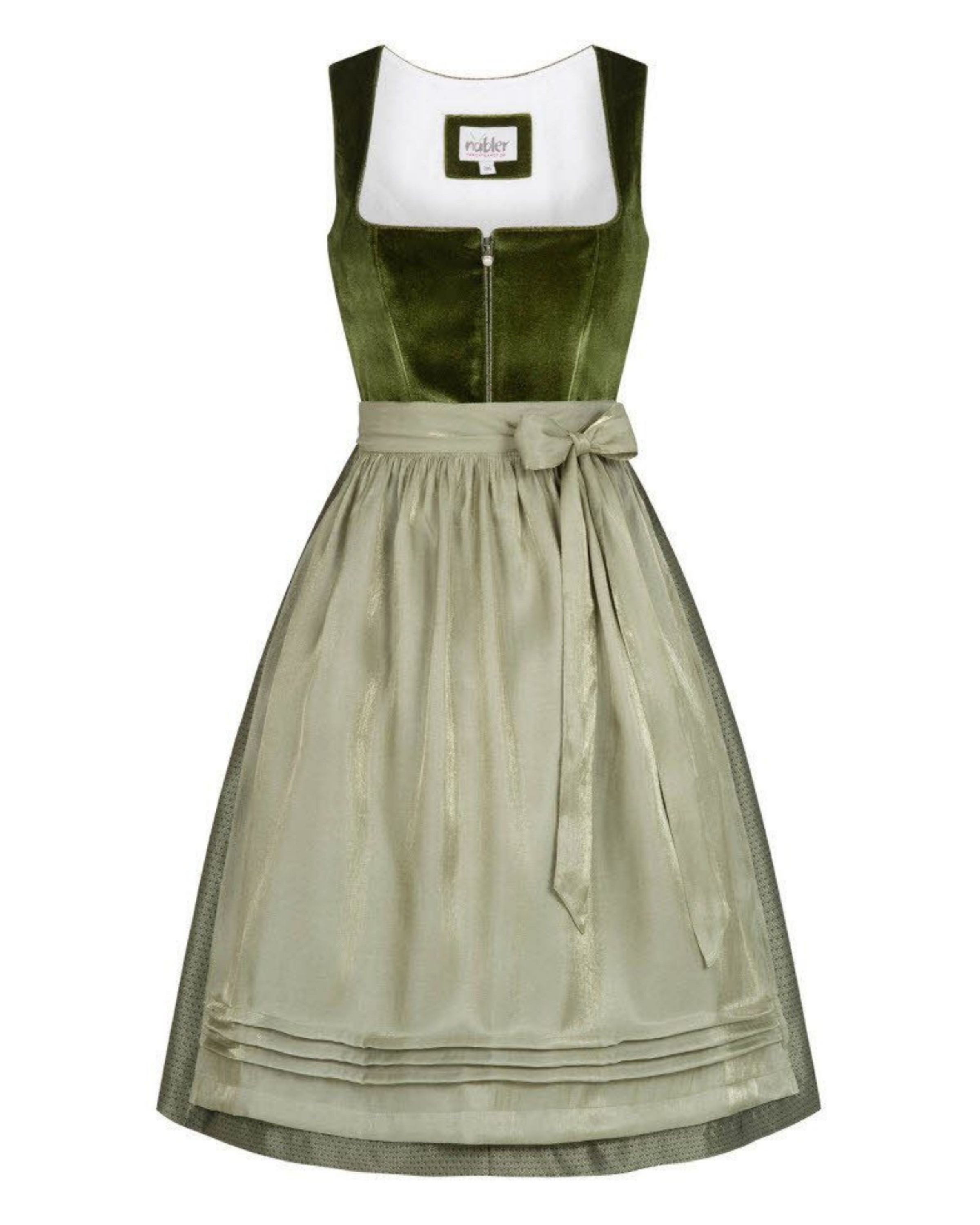Nübler Trachtenkleid Midi Dirndl Kamila in Grün von Nübler - Rocklänge 60 cm