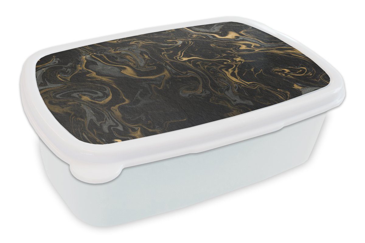 MuchoWow Lunchbox Marmor - Textur - Grau - Gold - Marmoroptik - Luxus, Kunststoff, (2-tlg), Brotbox für Kinder und Erwachsene, Brotdose, für Jungs und Mädchen weiß