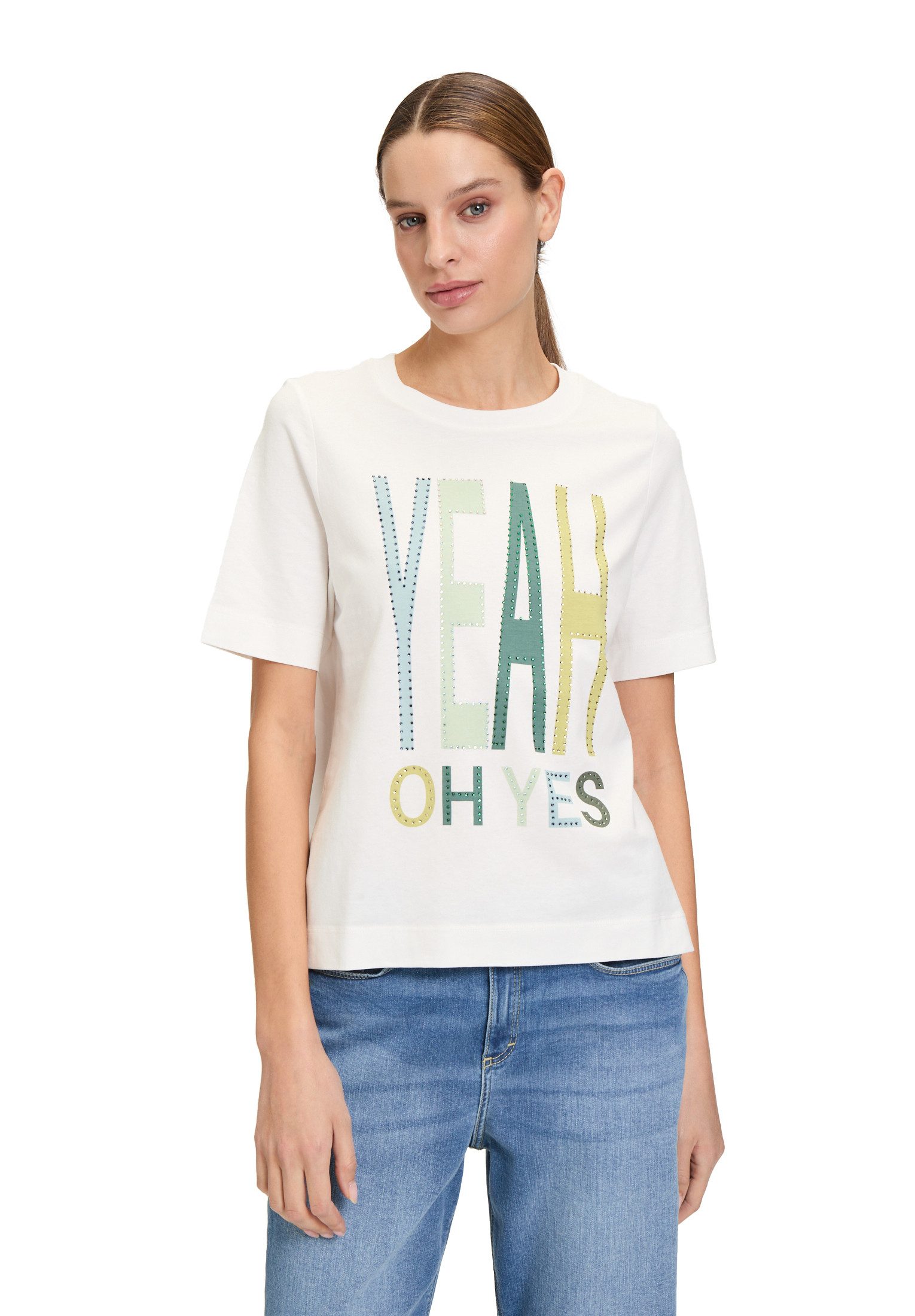 Cartoon Kurzarmshirt Damen Printshirt mit Rundhalsausschnitt (1-tlg) Hotfix