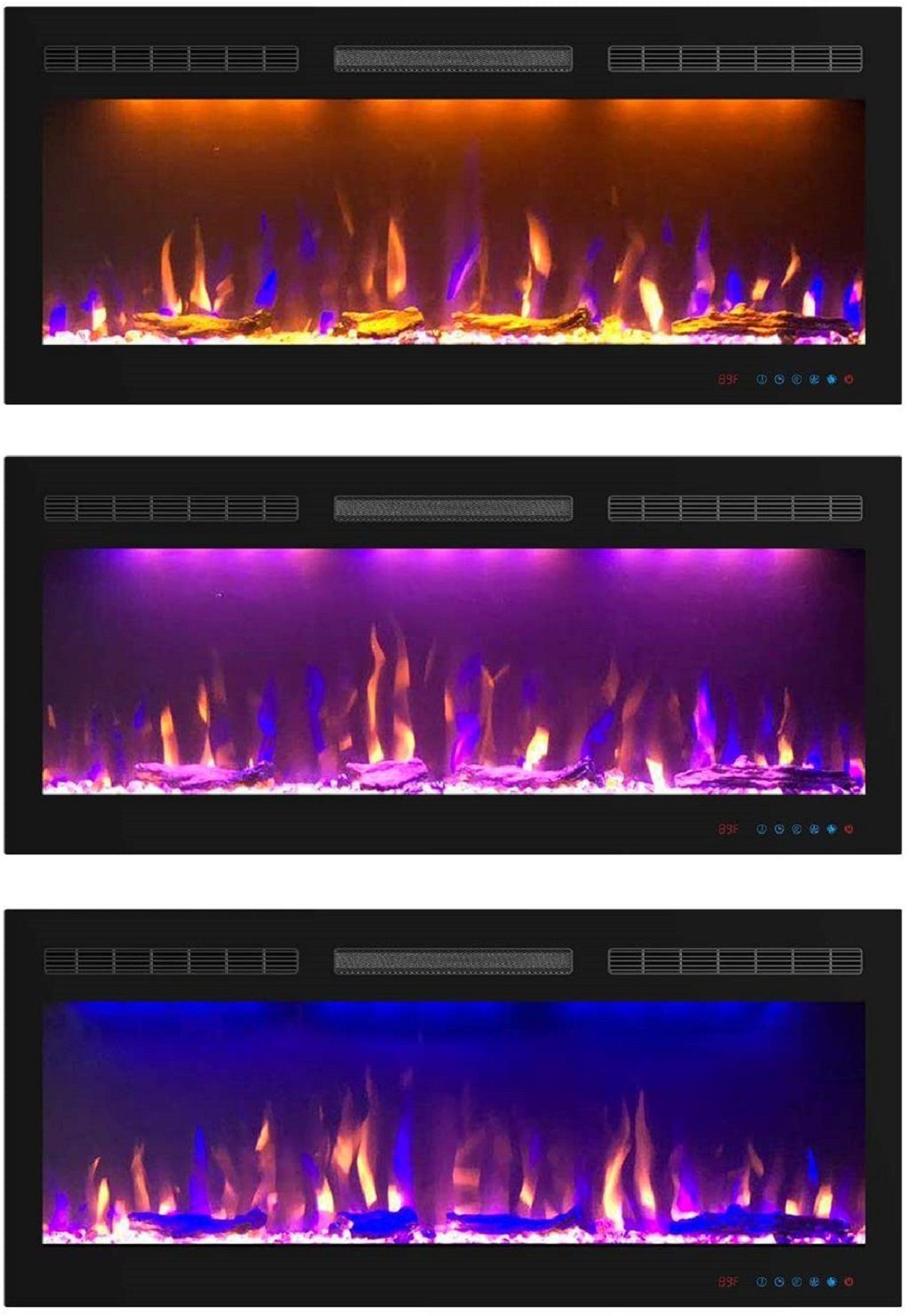 Kaminlicht Elektrokamin Marly 40 Elektrokamin Wandkamin elektrisch mit Heizung, Einbaukamin, Elektrischer Kamin mit Fernbedienung, Timer, 3D Flammenspiel, LED Feuer