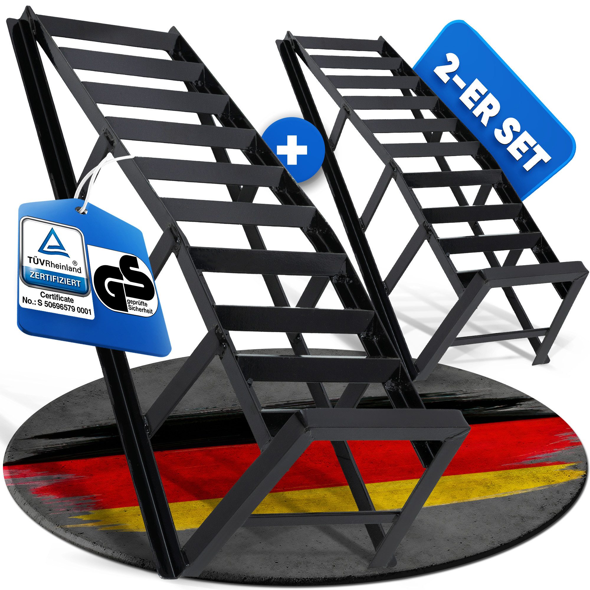 NTG Nutzfahrzeug Technik GmbH Auffahrrampe 2er Set bis 2000kg – 20cm Auffahrhöhe – Stahl Auffahrhilfe (2-St), Extra Breit 225mm