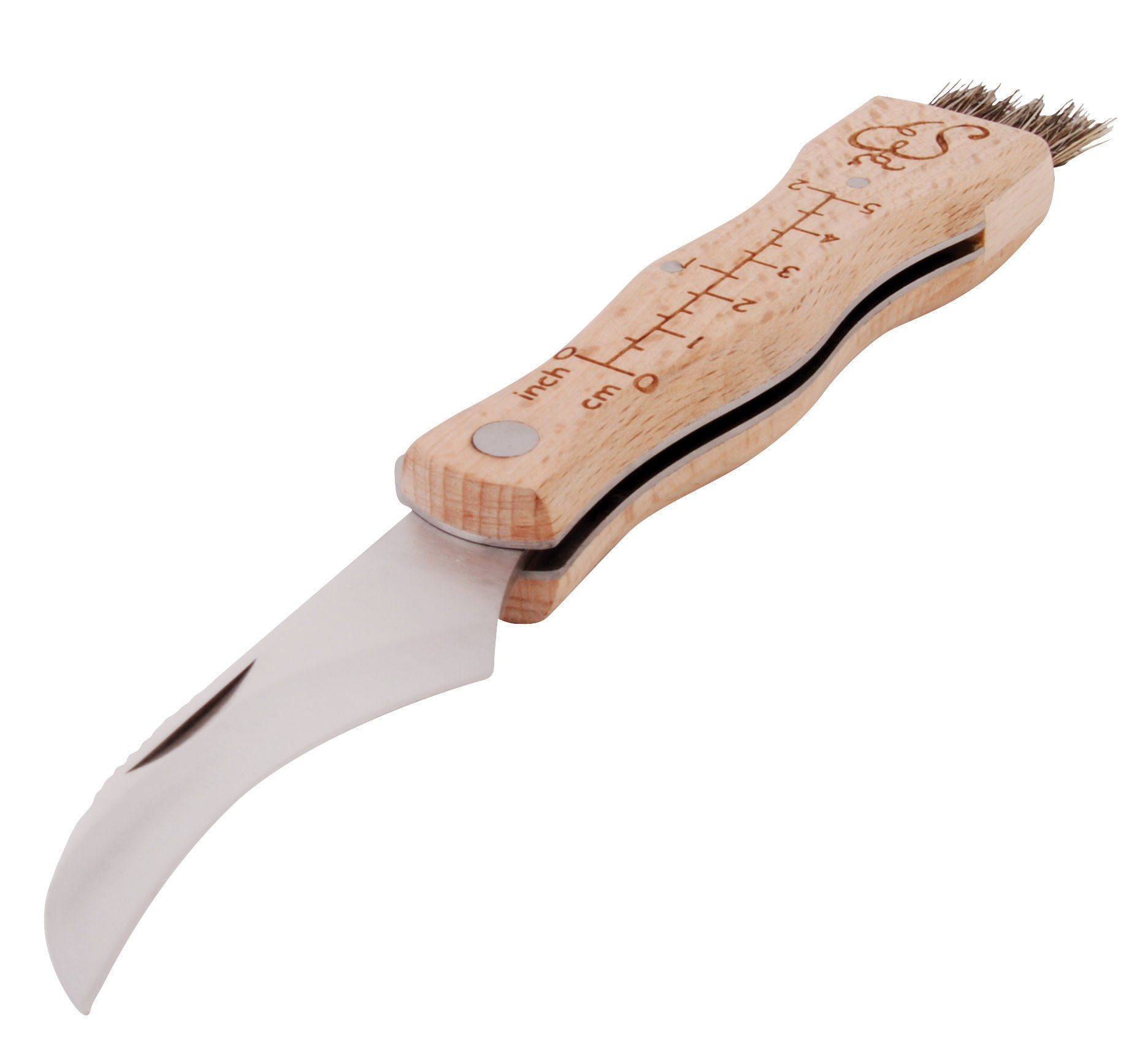 esschert design Gartenpflege-Set Pilzmesser mit Pinsel Edelstahl mit Klappmesser Holz Borsten