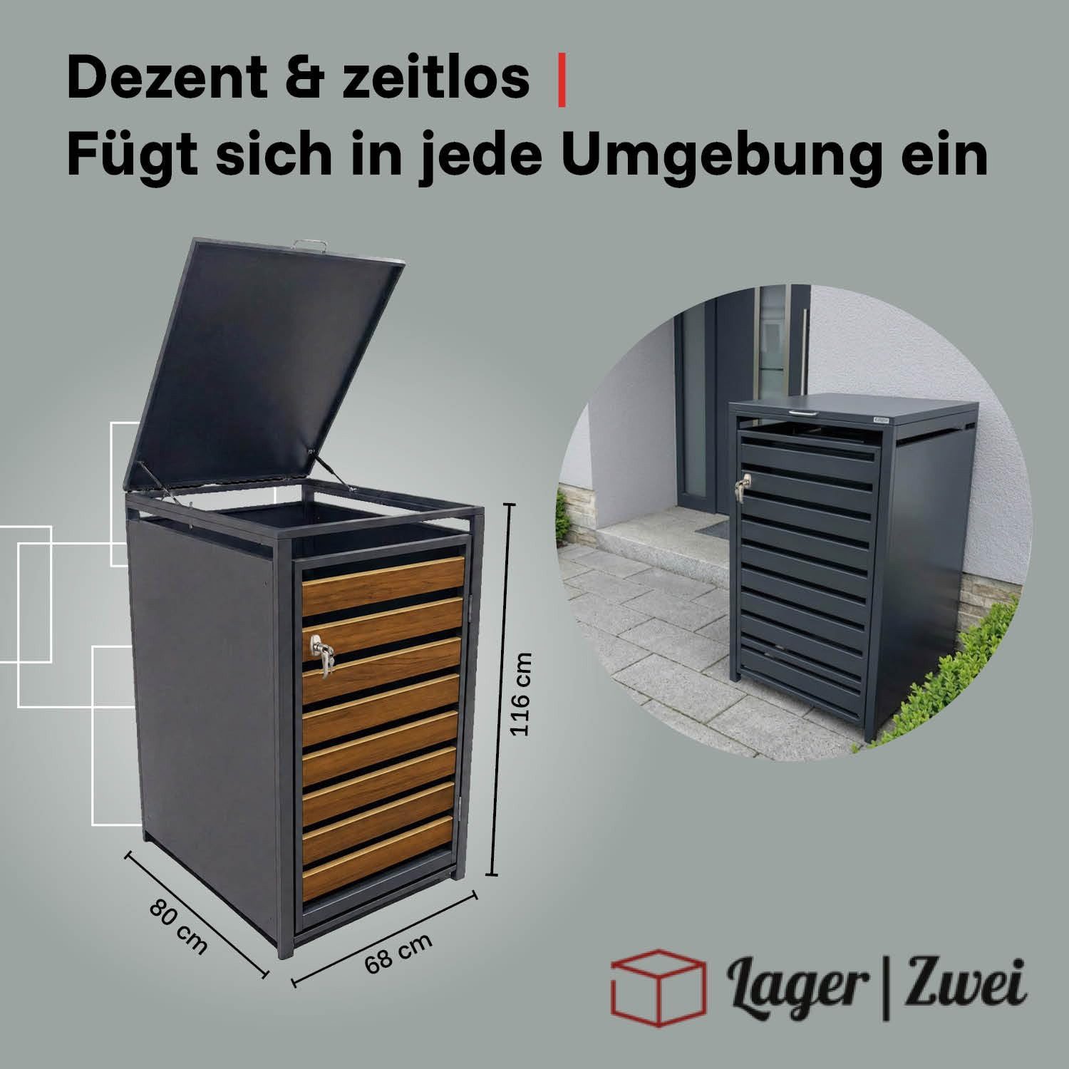 LagerZwei Mülltonnenbox Mülltonnenbox 240 l (Set, 5 St), abschließbar, wetterfest