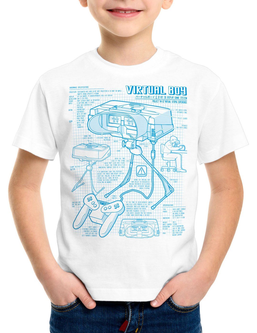 style3 Print-Shirt Kinder T-Shirt Virtual Boy Blaupause 32-Bit videospiel controller weiß