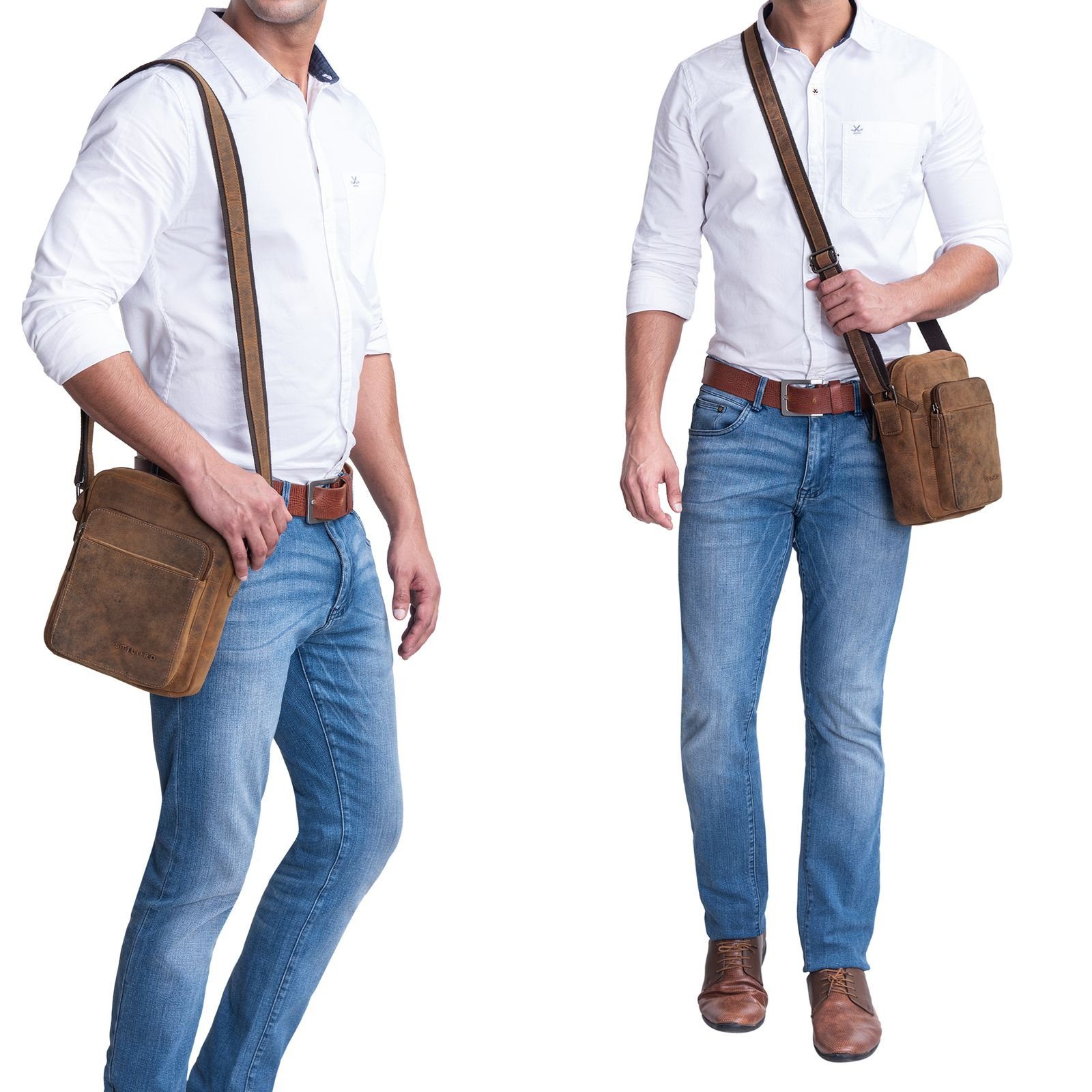 STILORD Schultertasche "Vittorio" Moderne Vintage Herrentasche zum Umhängen klein Echtleder