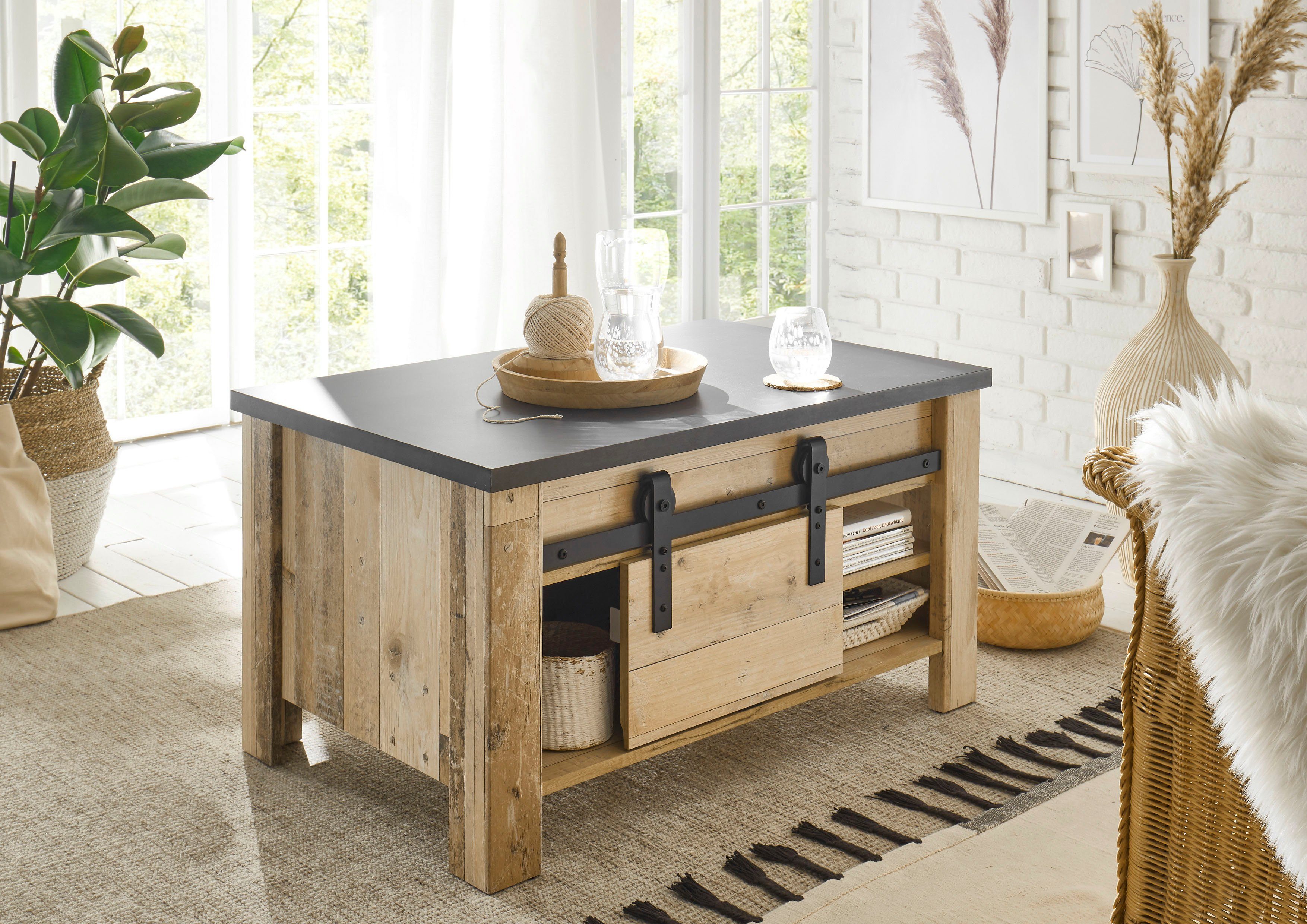 Home affaire Couchtisch Sherwood, Beistelltisch, Wohnzimmertisch, Sofatisch, Tisch, mit Scheunentorbeschlag aus Metall, in 2 Farben erhältlich – Bild 5 von 5