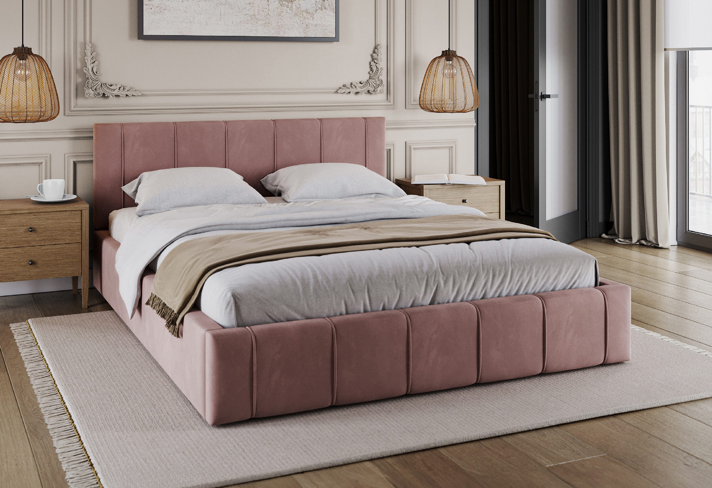 FDM Polsterbett FLORIDA Paris Bettgestell 90x200, 120x200, 140x200, 160x200, 180x200cm (verfügbar 90x200 120x200 140x200 160x200 180x200cm, Bettrahmen, Bett, mit großen gepolsterten Kopfteil, mit Bettkasten zum aufklappen), Hebbarer Metallrahmen, Bettkasten, mit/ohne Matratze
