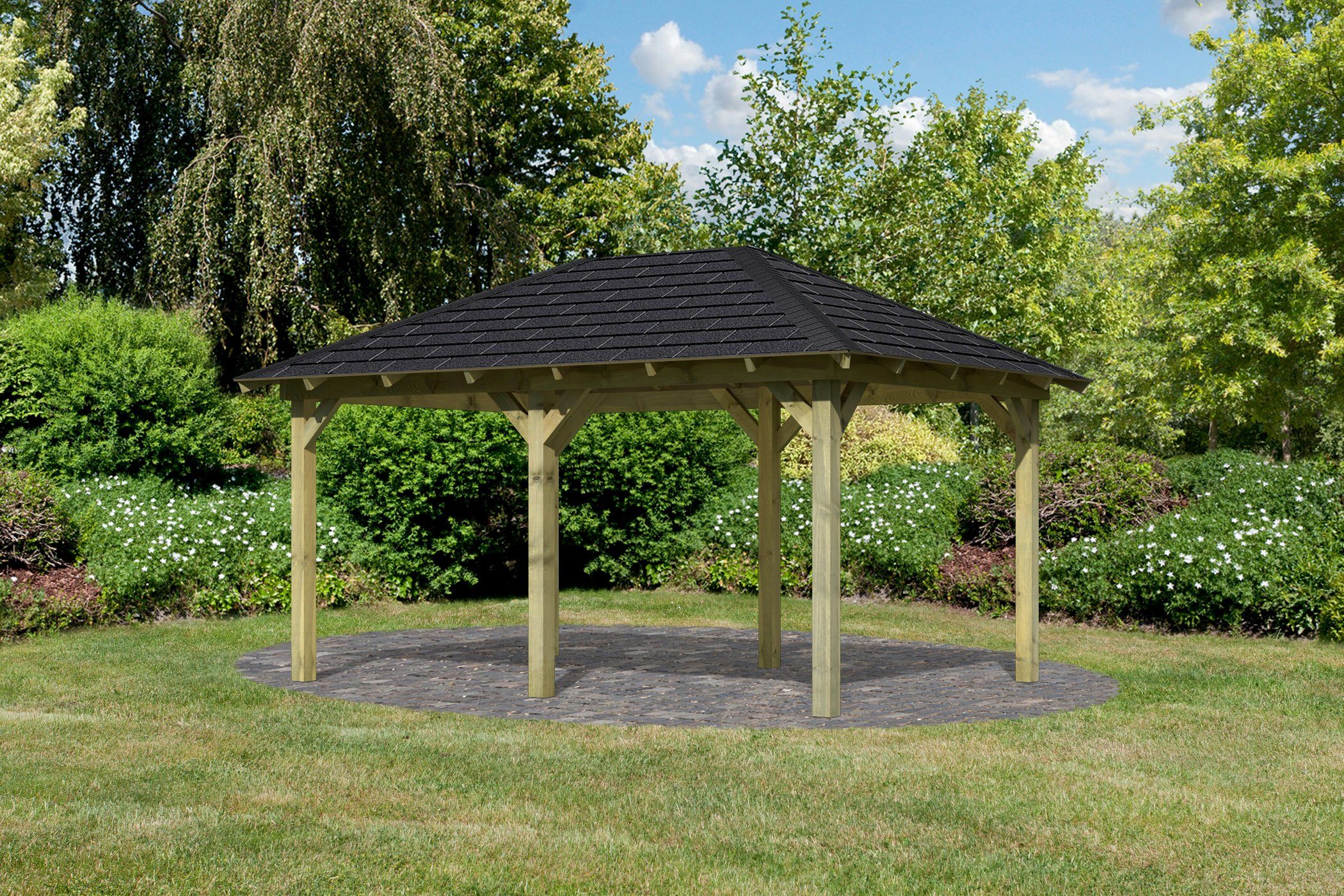 Karibu Pavillon Perida, (Set), BxTxH: 345x485x296 cm, mit schwarzen Dachschindeln