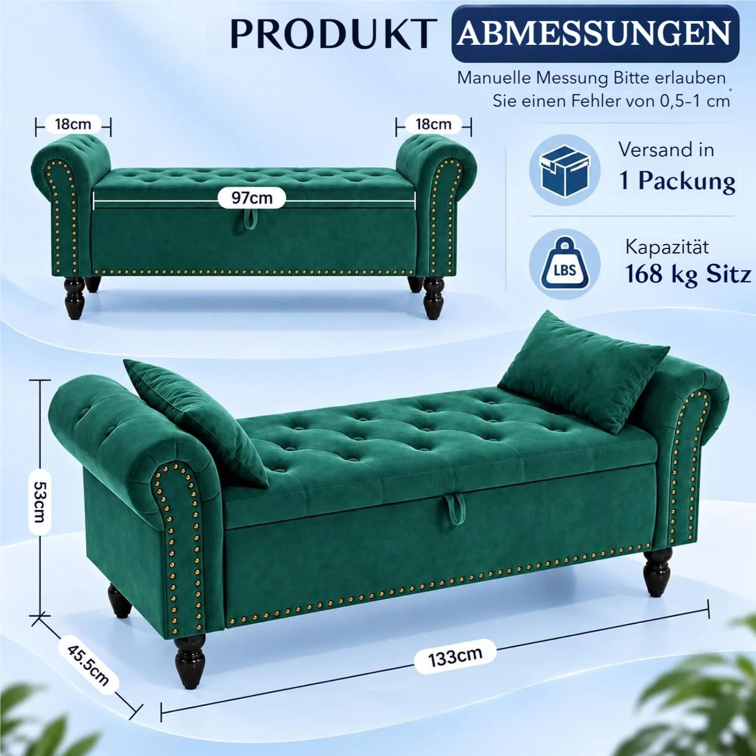 TLGREEN Bettbank Doppelter Hocker mit Stauraum, (Samt,Eleganz und Komfort mit Stauraum), Multifunktionsbank für Wohnzimmer,Schlafzimmer – Bild 2 von 5