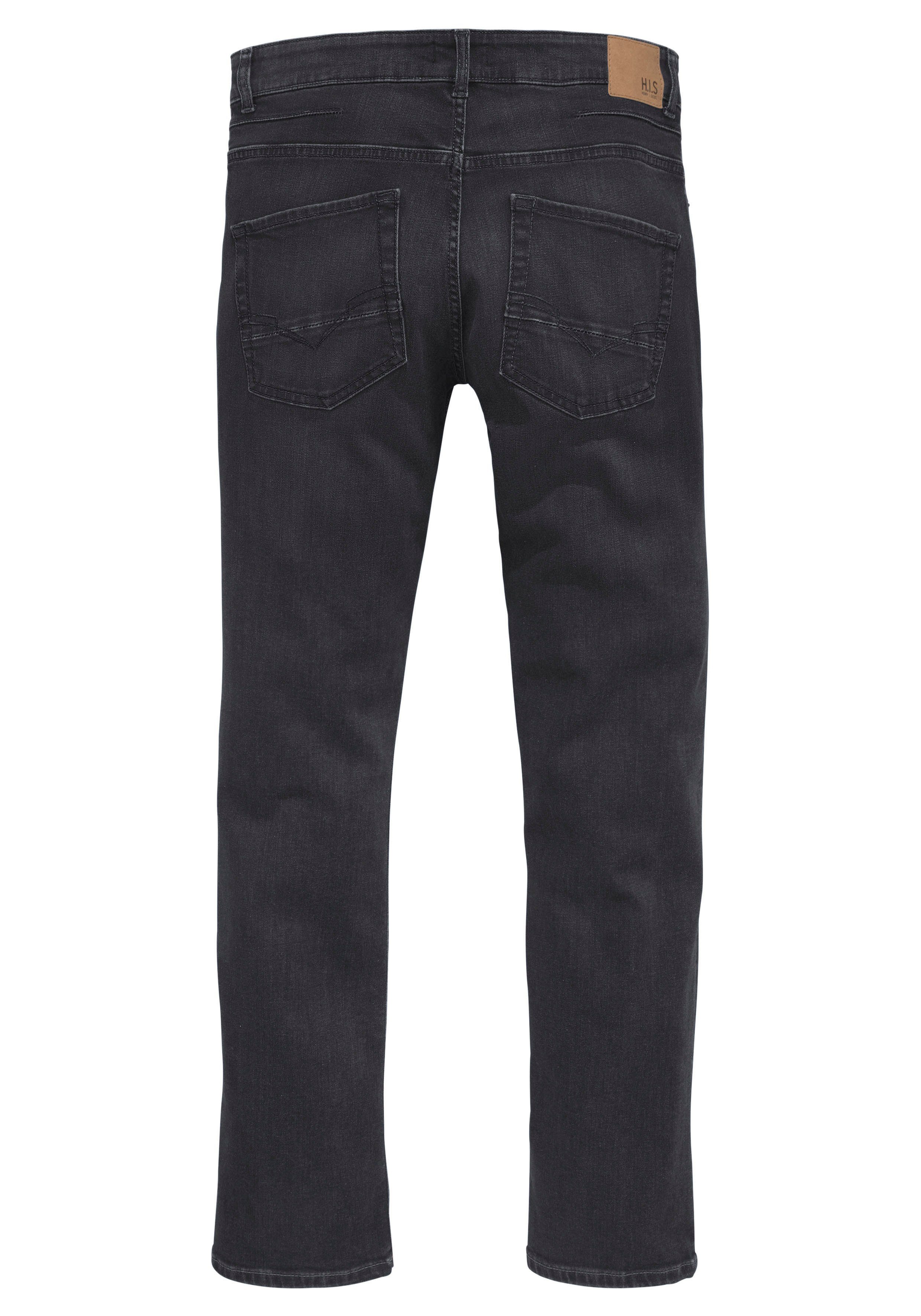 H.I.S durch Wash wassersparende Ozon Ökologische, DALE black-used Produktion Straight-Jeans