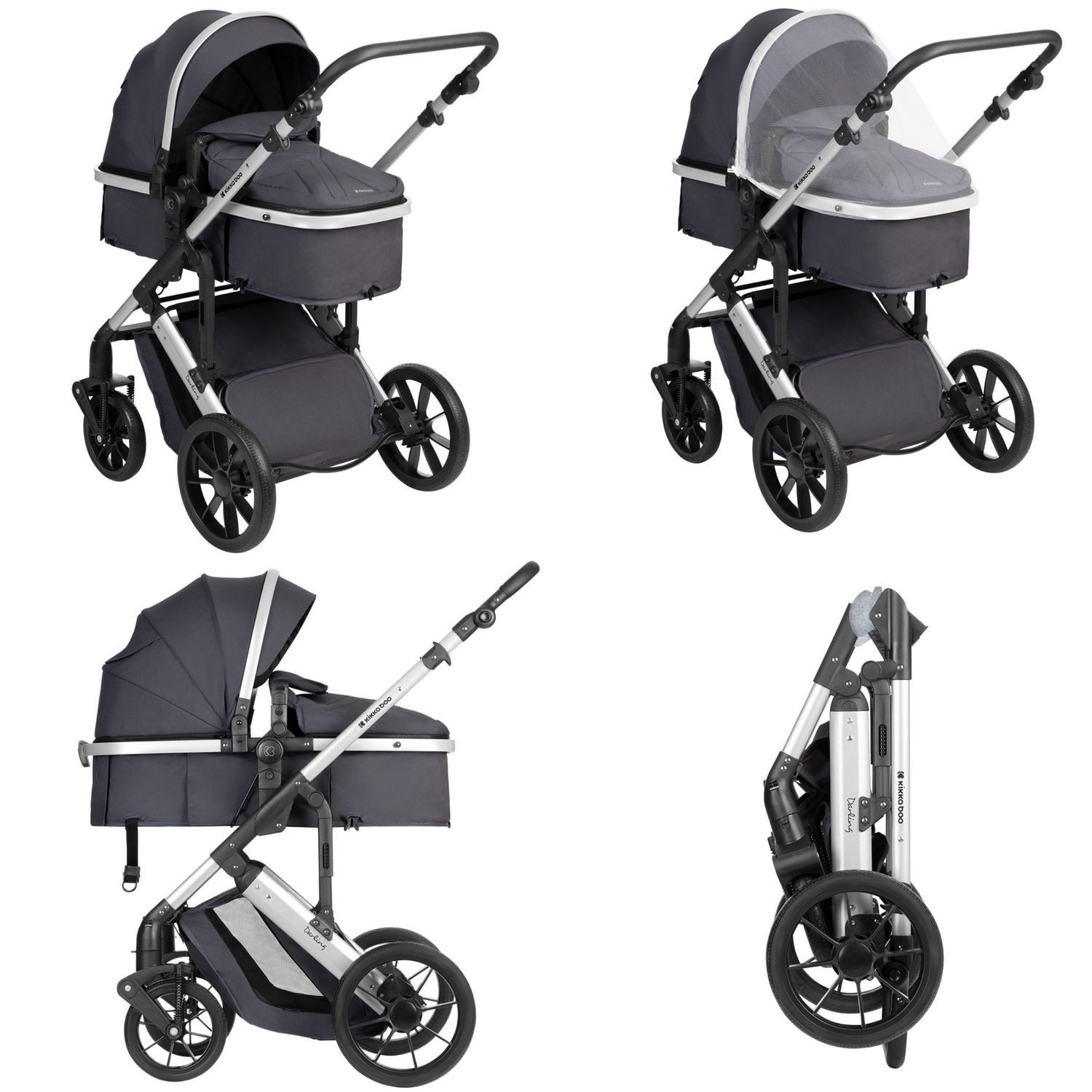 Kikkaboo Kombi-Kinderwagen Kinderwagen Darling 3 in 1, Sportsitz Tragetasche Autositz Wickeltasche