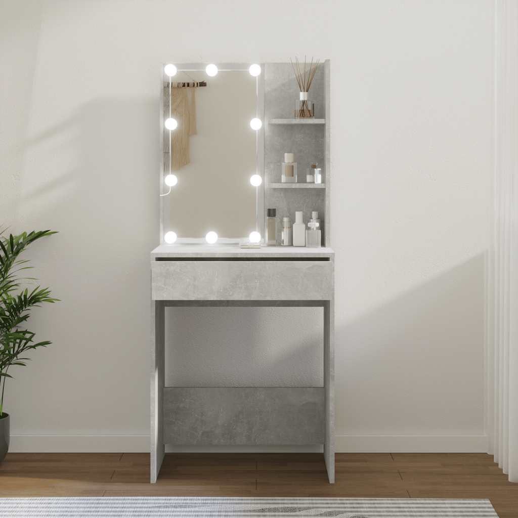 furnicato Schminktisch Betongrau 60 x 40 x 140 cm mit LED-Leuchten (1-St)