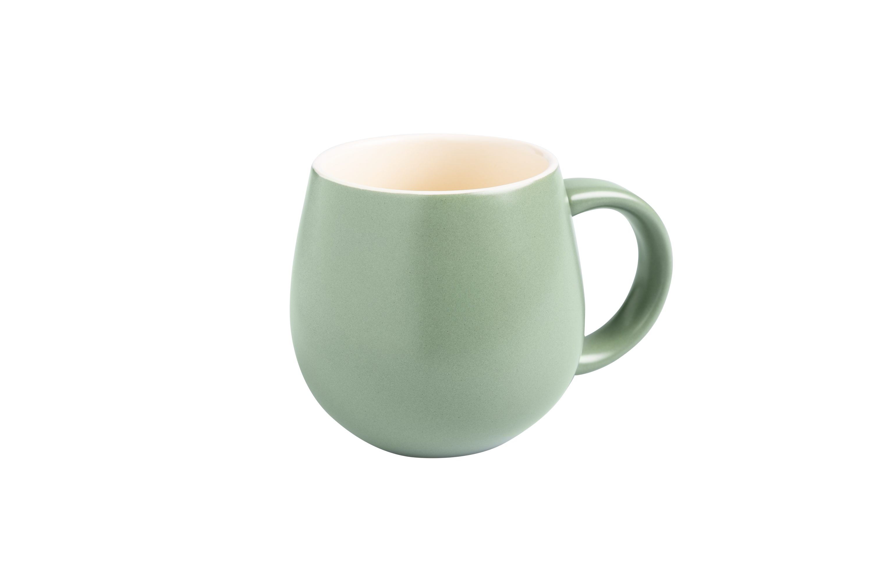 Sallys Tasse Belly Mug, handgemacht aus 400 ml, langer Wärmespeicher durch 100 % Steingut Salbei Green | Teetassen