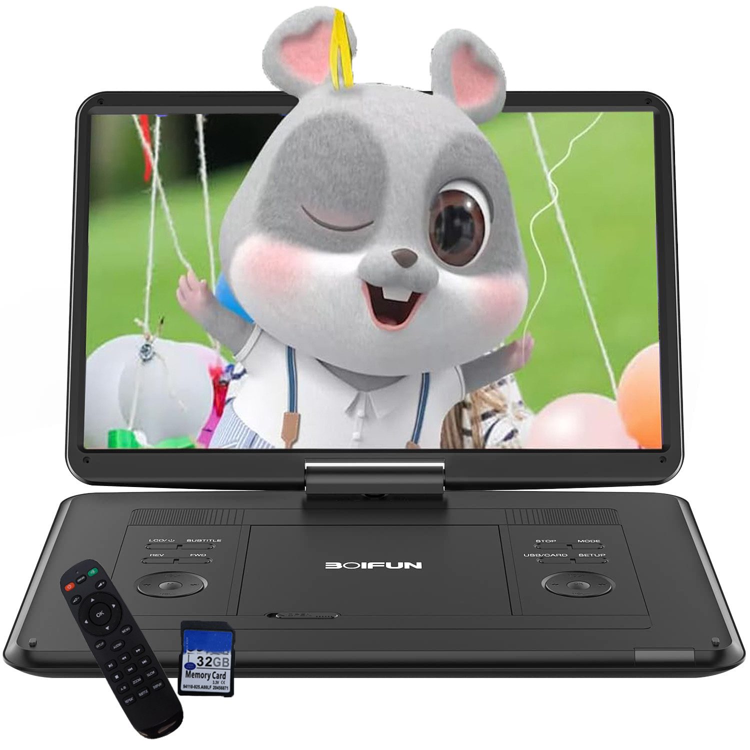 Boifun 17,5" Tragbarer DVD-Player mit 15,6" Schwenkbildschirm für Auto DVD-Player (6 Stunden Wiederaufladbare Batterie, Unterstützung für USB/TF-Karte/AV-Übertragung, Sync TV/Projektor Bildschirm, 6 Stunden Wiederaufladbare Batterie, für USB/SD-Karte/AV-Übertragung, Sync TV/Projektor Bildschirm)