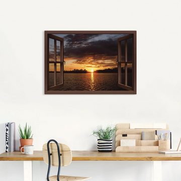 Artland Leinwandbild Sonnenuntergang am See, braunes Fenster, Seebilder (1 St), auf Keilrahmen gespannt