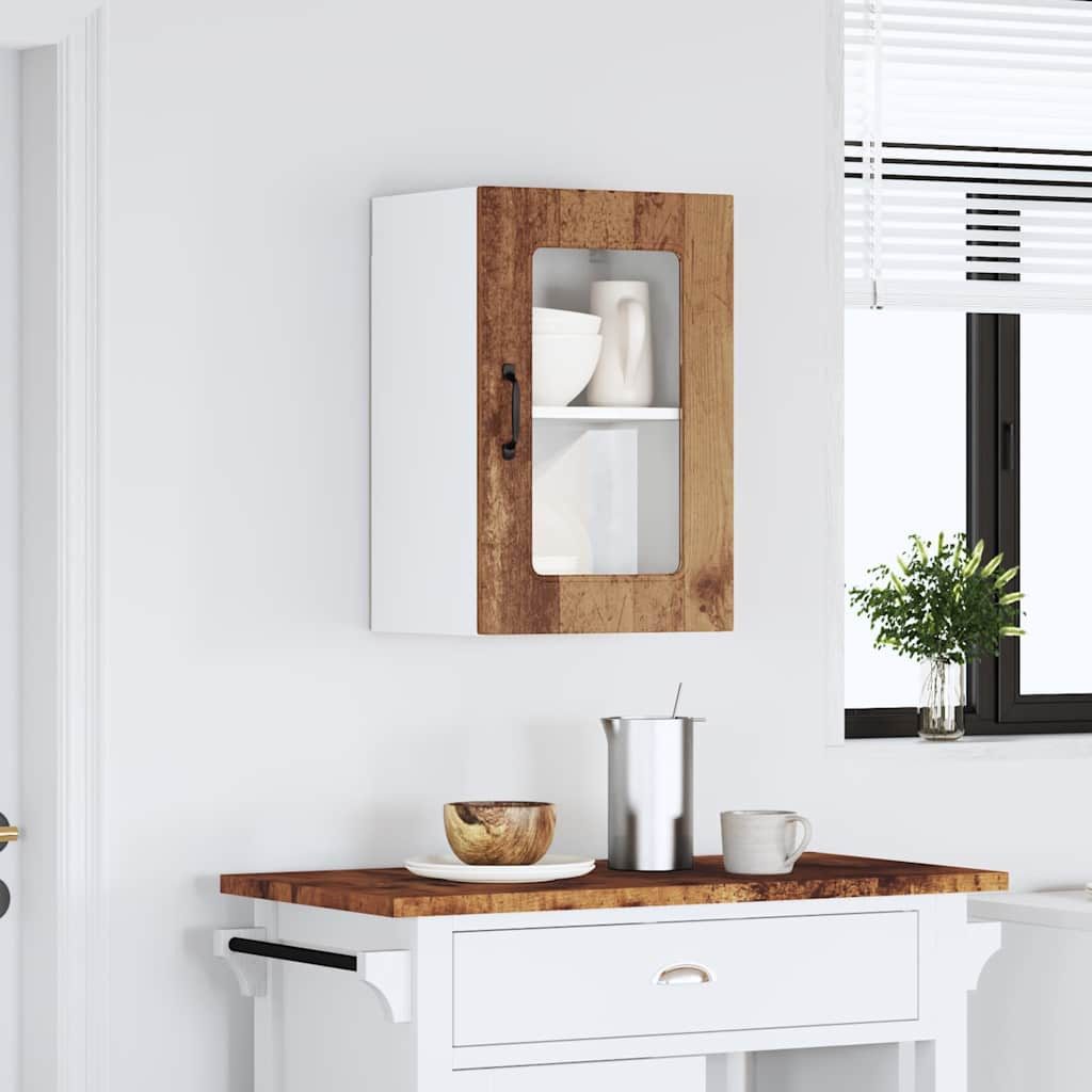 vidaXL Hängeschrank Vitrine-Hängeschrank Küchen-Hängeschrank mit Glastür Altholz-Optik Spa