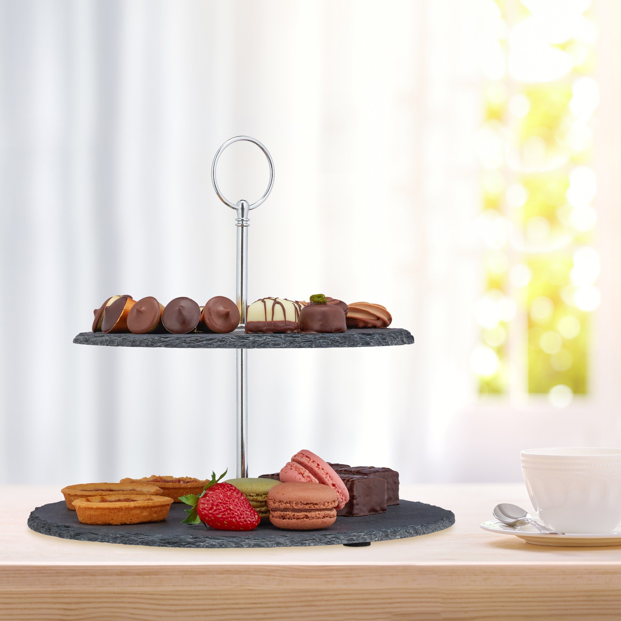 relaxdays Etagere Schiefer 2 Etage, Schiefer